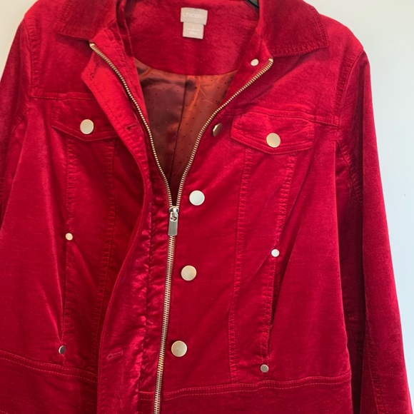 Chico’s Red Velvet Jean Jacket 1 - Picture 6 of 8